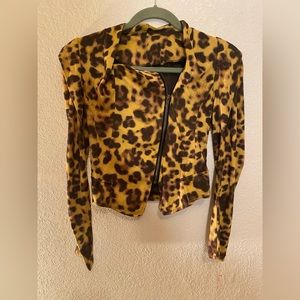 Animal print zip up blazer